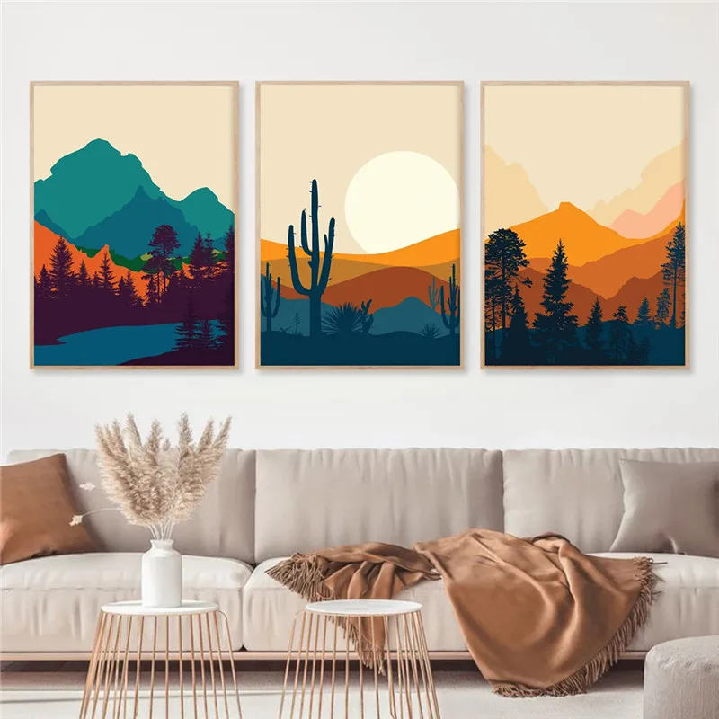 

Абстрактная живопись на холсте Sun Mountain, настенный постер с природным пейзажем, украшение для гостиной, домашний декор
