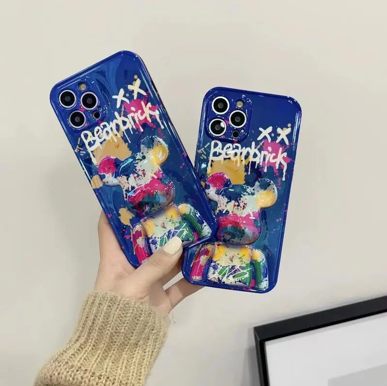 

Creative Gloomies Bear Graffiti Art Phone Cases For iPhone 13 12 11 Pro Max XR XS MAX X 7/8Plus Couple Shockproof Soft Cover