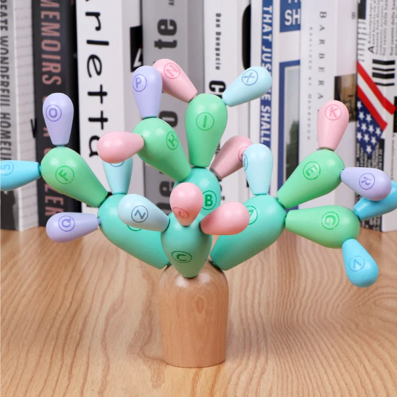 

Children's wooden splicing and disassembling letter cactus building block cactus assembly baby early education intelligence toy