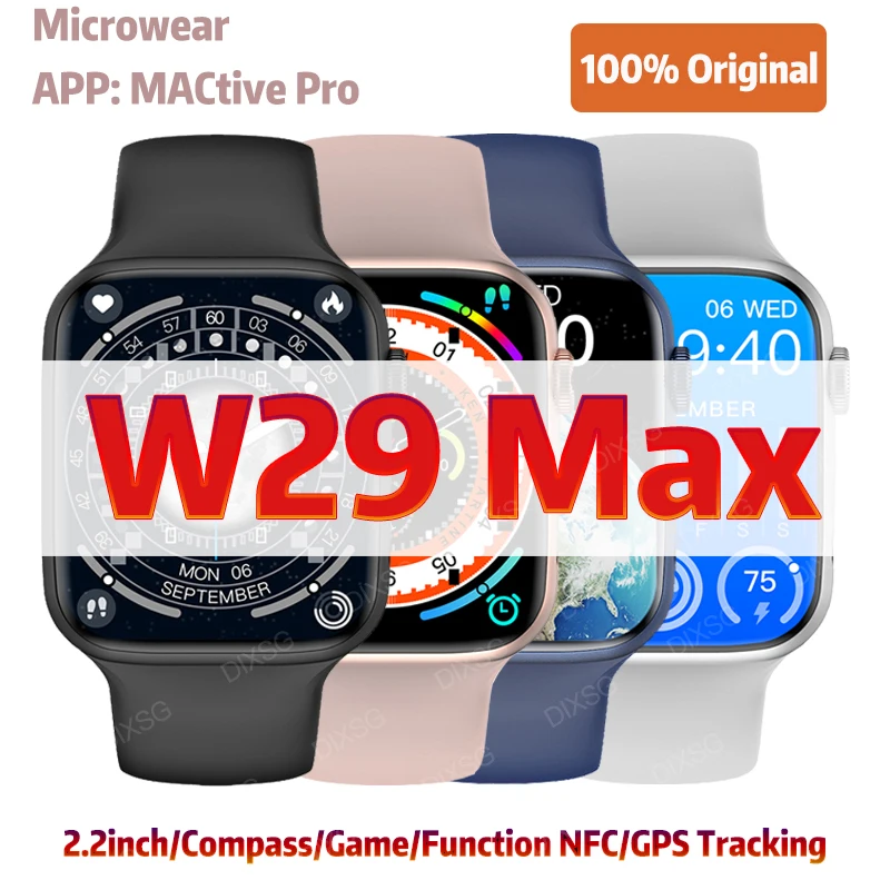 

Original W29 Max Smart Watch 1:1 Series 9 Wireless Charge Bluetooth Call NFC Heart Rate GPS Iwo Smartwatch for Men 2023