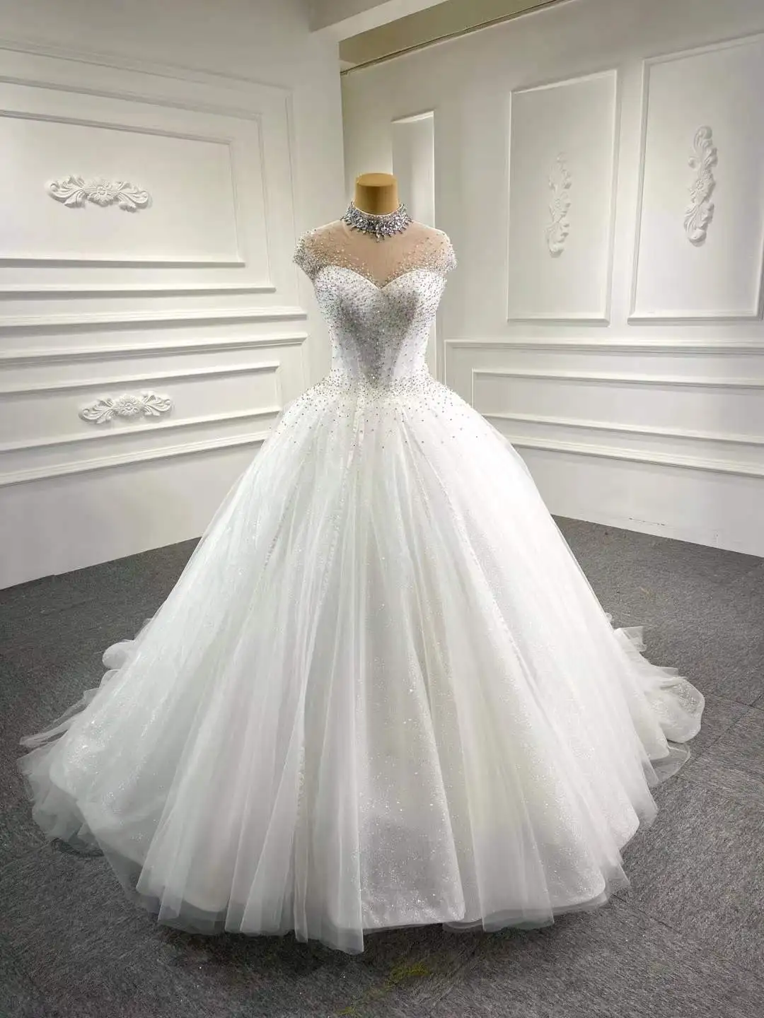

Aoliweiya Bridal #67114 Illusion Neckline Crystal Wedding Dress