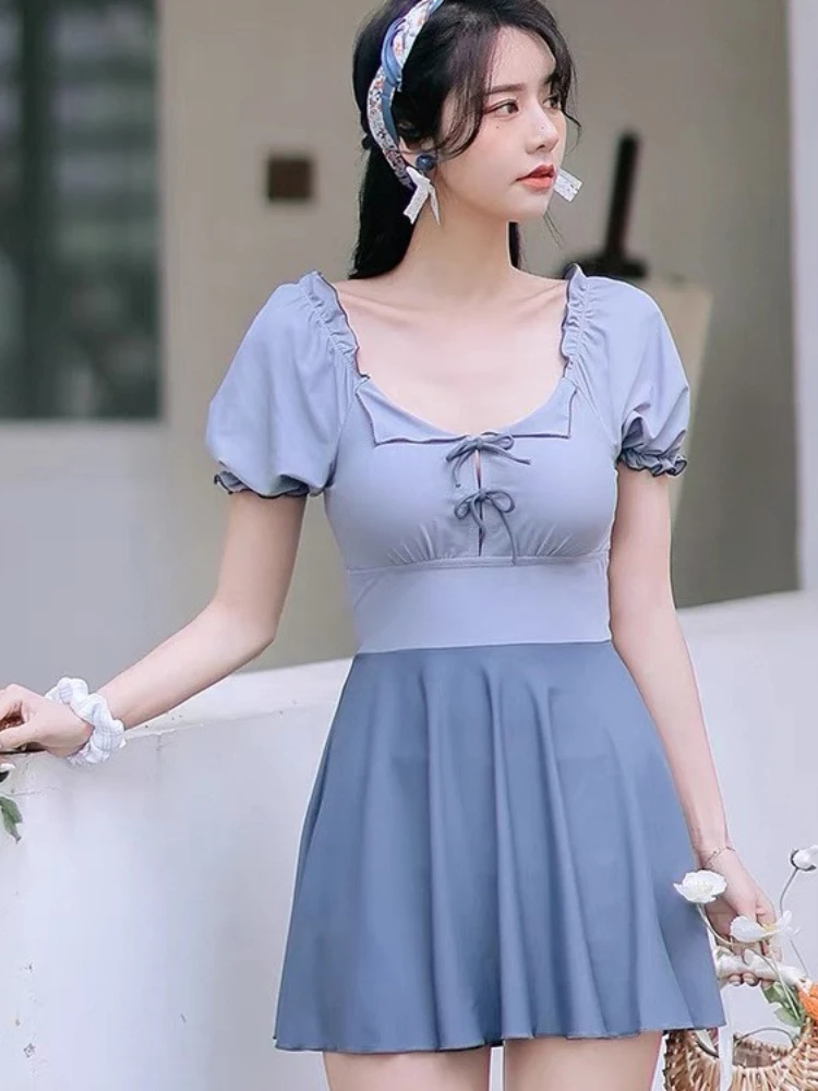 

Hot Spring Swimsuit Women 2022 New One-piece Skirt Style Conservative Cover Belly Fresh Girl Swimwear Boxer Pants Vestidos Dress