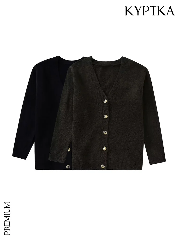 

KYPTKA Women Fashion Soft Touch Loose Knit Cardigan Sweater Vintage Long Sleeve Front Button Female Outerwear Chic Tops