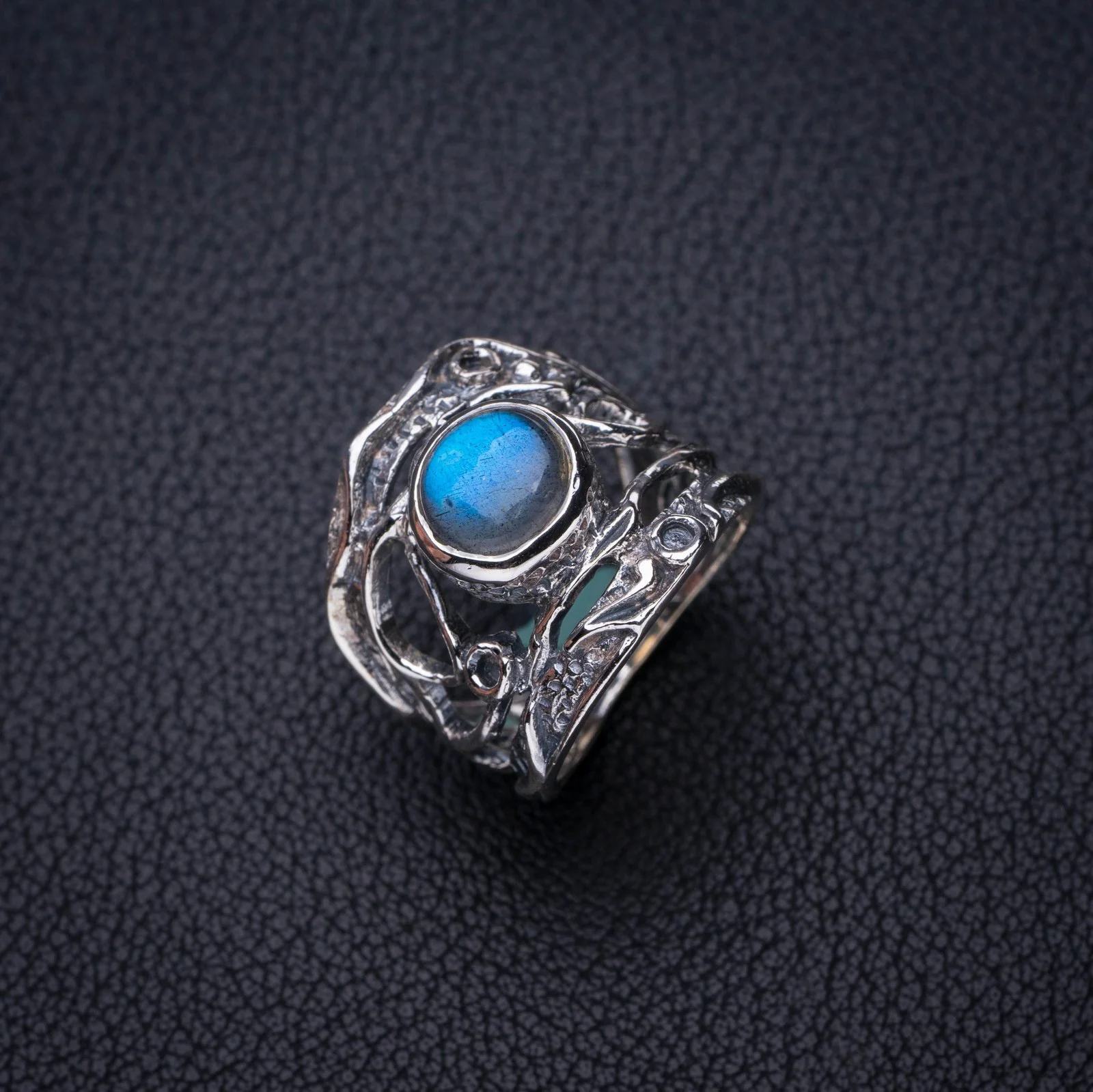 

StarGems Природный синий огонь Лабрадорит ручной работы фото серебряное кольцо 6,75 E7334