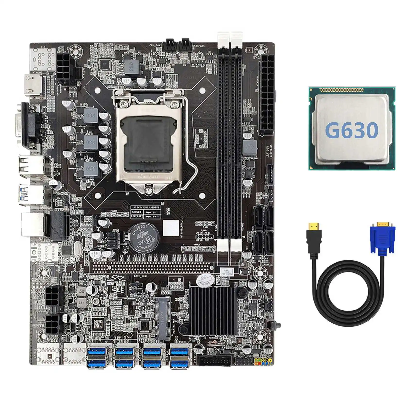 

B75 ETH Mining Motherboard 8XPCIE USB Adapter+G630 CPU+HD to VGA Cable LGA1155 MSATA DDR3 B75 USB Miner Motherboard