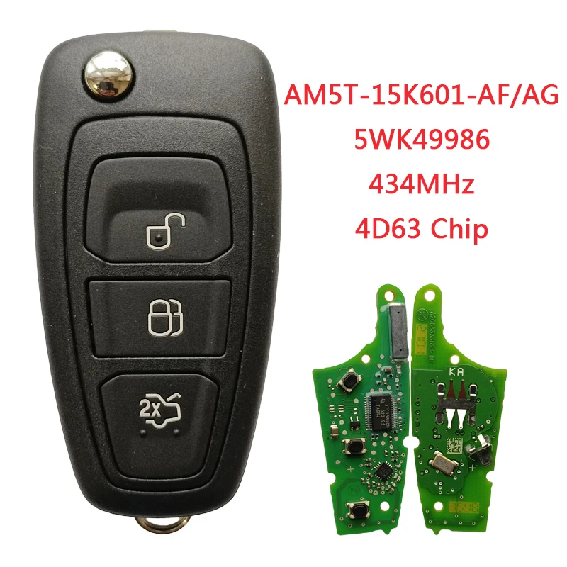 

TXK 018047 Оригинальный PN AM5T-15K601-AG/AF для Ford Focus флип-пульт дистанционного управления ключом автомобиля 3 кнопки 433 МГц 4D63 чип 5WK49986