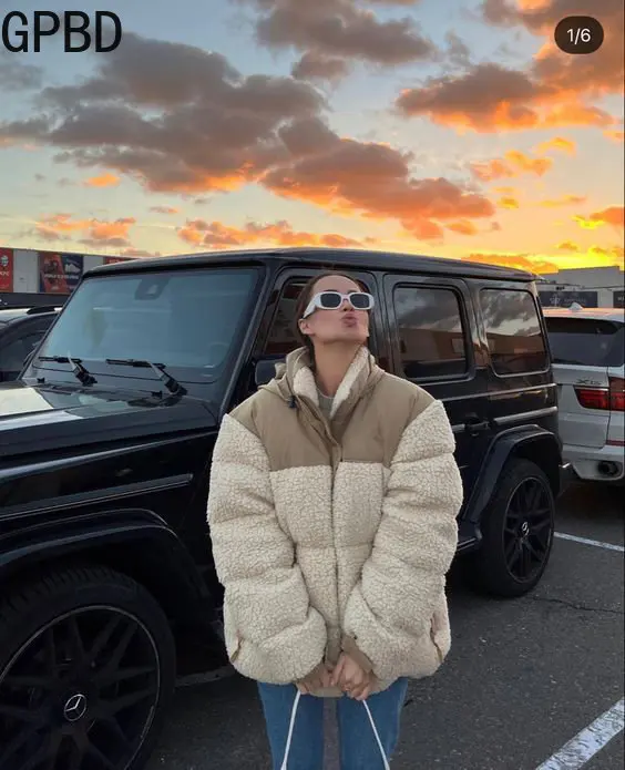 Men and Women of The Same Style Couple Warm Retro Polar Fleece Down Jacket Pure Cotton Lamb Velvet Coat