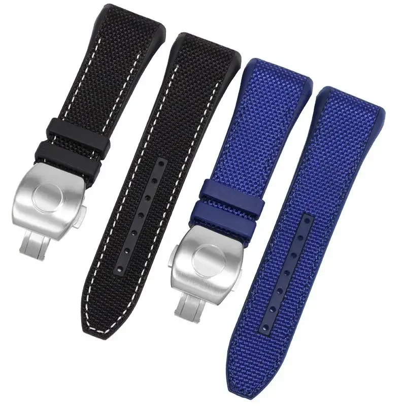 

Ремешок из воловьей кожи для наручных часов, нейлоновый Силиконовый браслет с черной и синей пряжкой, 28 мм, для часов, серии V45