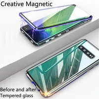 double sided tempered glass metal magnetic case for samsung galaxy s10 plus s10e 5g case mobile adsorption phone cover capa