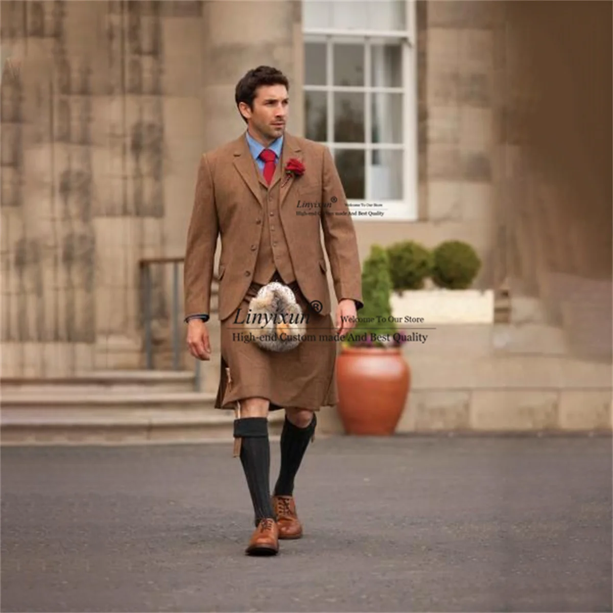 

Костюмы в английском стиле для мужчин, мужские костюмы из 3 предметов с английским отложным воротником, мужские блейзеры с юбкой, мужские костюмы