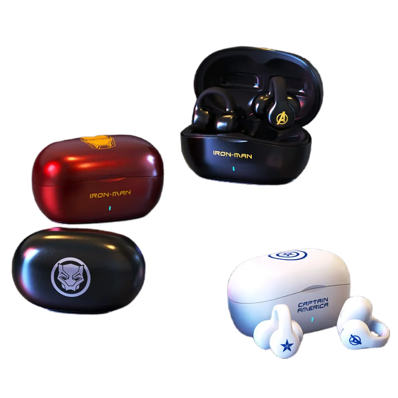 

Marvel Black Panther Iron Man Captain America Anime Peripherals Cool Clip-on Sports Waterproof Bluetooth Headset Gift Wholesale