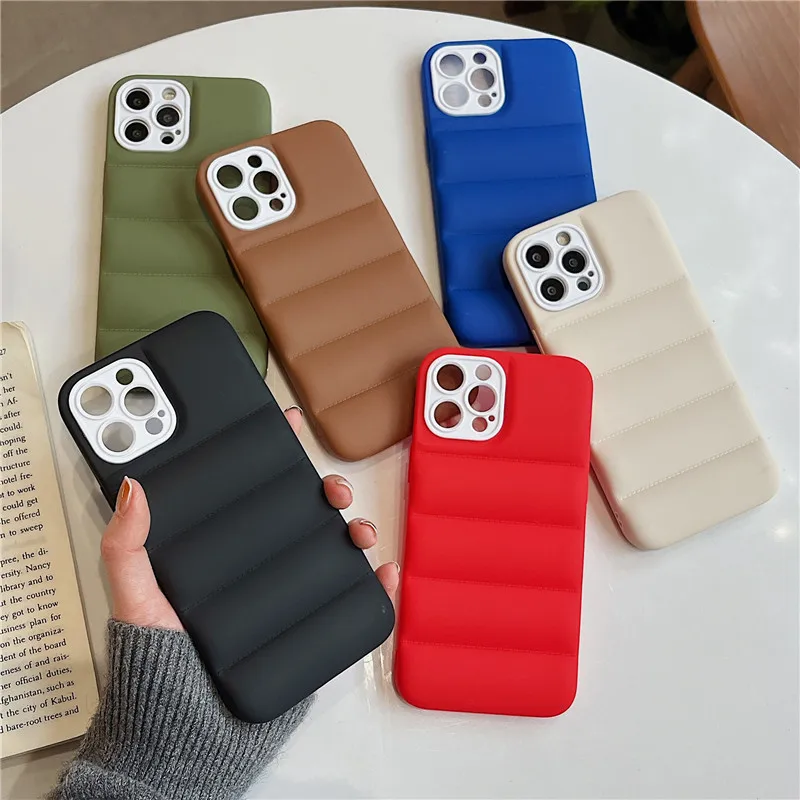 

Luxury Soft Touch Down Jacket Puffer Case for iPhone 12 Pro Max 13 11 Pro Max X XS XR 7 8 Plus Air Cushion Cover 13 Pro Max