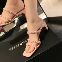 chinese niche independent designer brand one word high heeled sandals and slippers