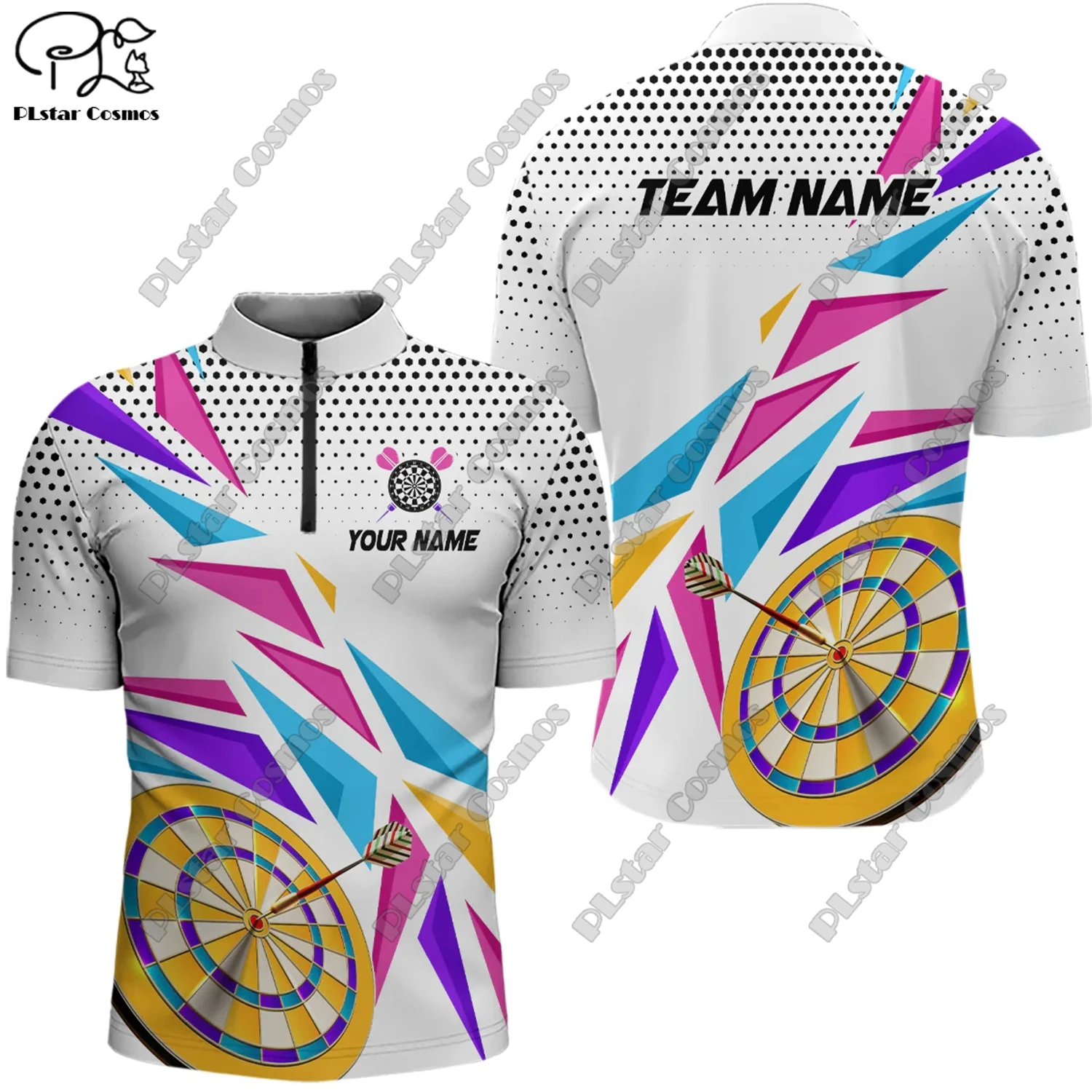 Новинка рубашка-поло унисекс с 3D-принтом пламени воротником-стойкой и молнией