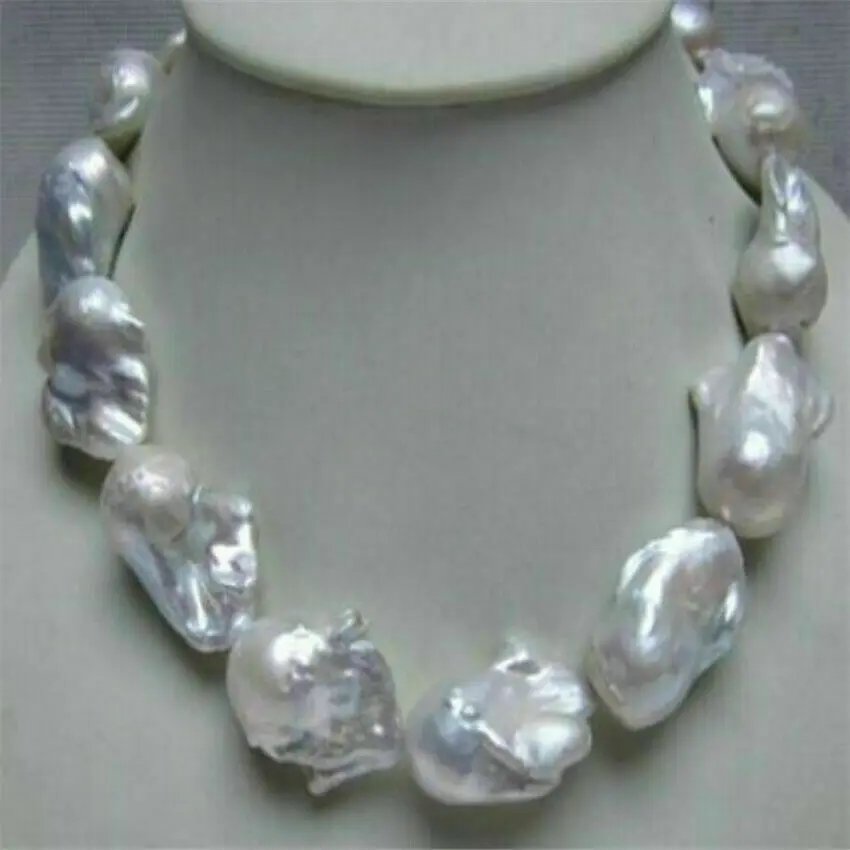 

Великолепное белое жемчужное ожерелье 25-28 мм в южноморском стиле барокко 18 дюймов