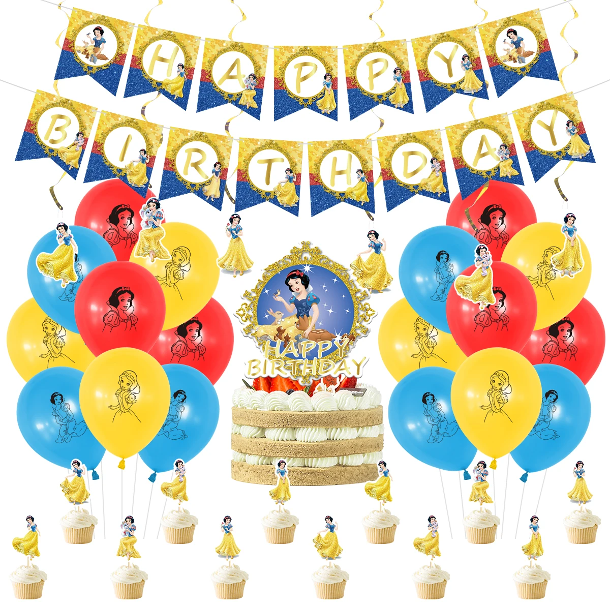 

Princess Snow White Latex Balloon Cake Insert Banner Set Snow White Birthday Party Kids Birthday Party Decor Baby Shower Balloon
