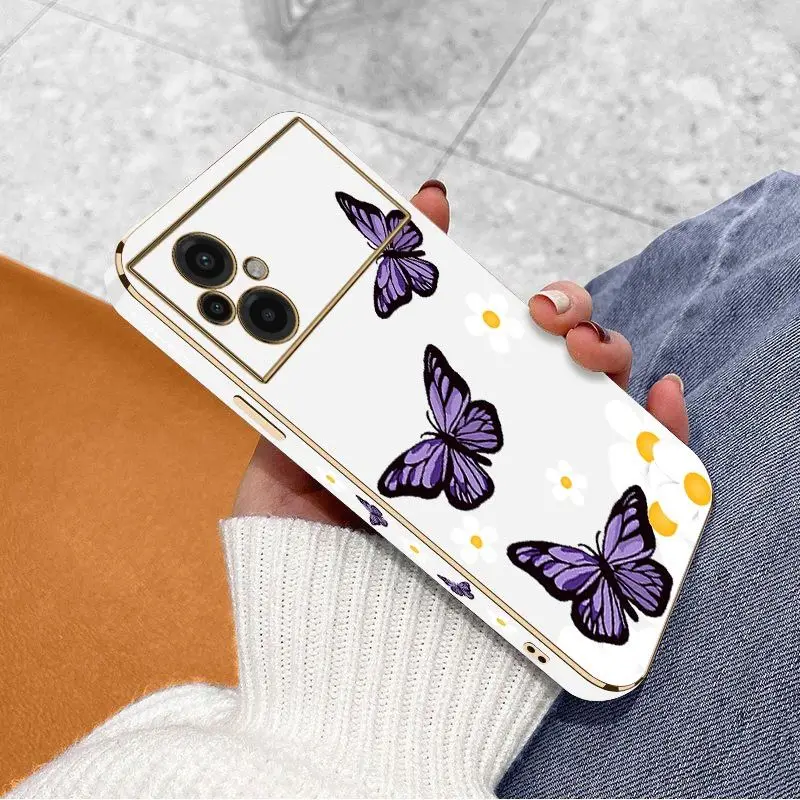 Garden Butterflies Luxury Plating Phone Case For Xiaomi Poco M5 F4 F4 GT X4 X4 GT M4 Pro F3 X3 M3 X3 NFC X2 X3 Pro C40 Cover
