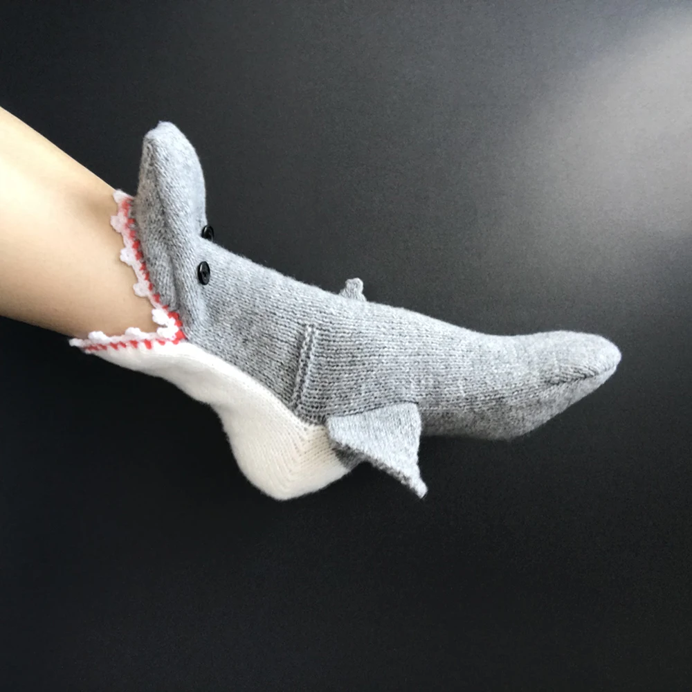 Christmas winter crocodile shark socks in creative red-billed gray shark floor socks warm middle tube wool socks