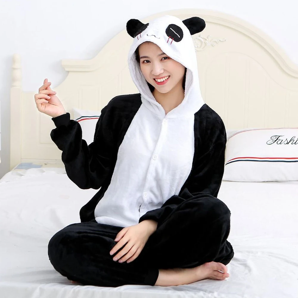 Halloween Costume Panda Cosplay Onesie Animal Cartoon Onesies Autumn Winter Unisex Fleece Sleepwear For Women Men Pajamas Set