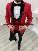 red fashion men wedding tuxedo suit three piece formal party jacket homme blazer pants vest custom trajes de hombre