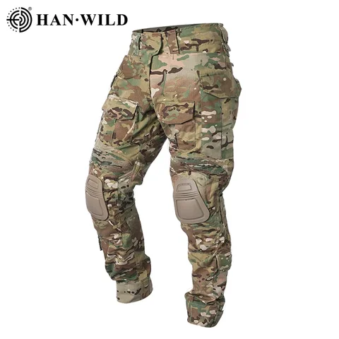 Боевые штаны HAN WILD G3 с наколенниками, военные тактические брюки для страйкбола, камуфляжные хлопковые походные софтбойзеры, одежда для кемпинга, топы