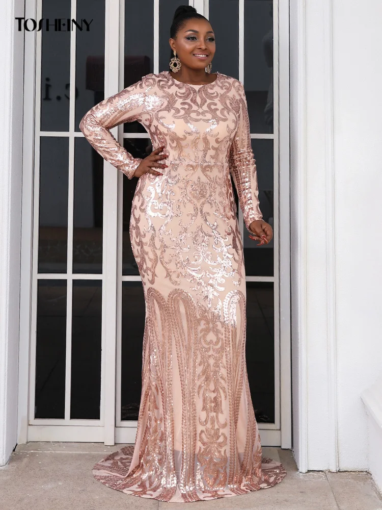 Женское платье-Русалка с блестками на подоле