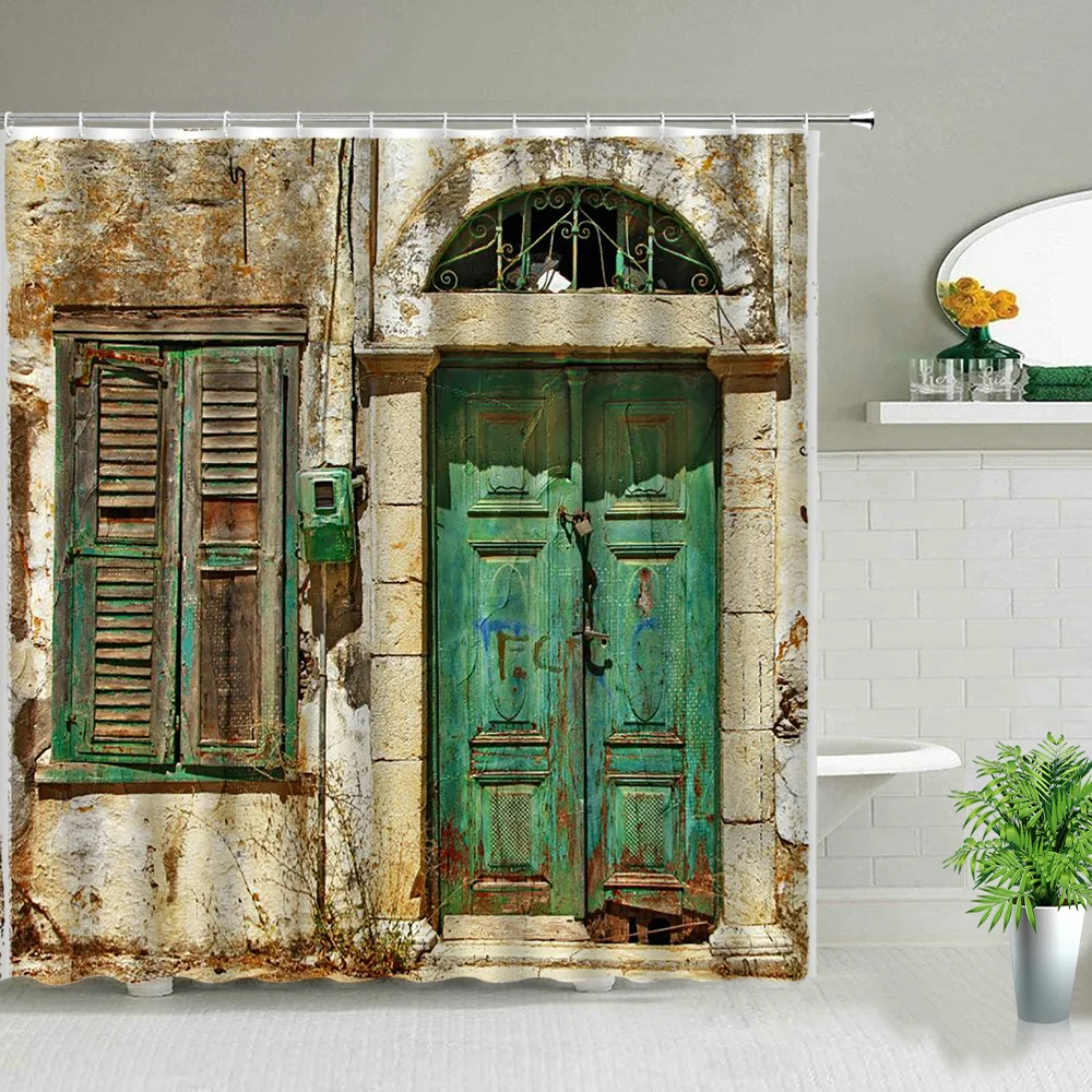 

Waterproof Fabric Shower Curtain Arabic Arch Doors Print Bath Screen Old Wooden Door Bathroom Curtains With Hook Morocco Antique