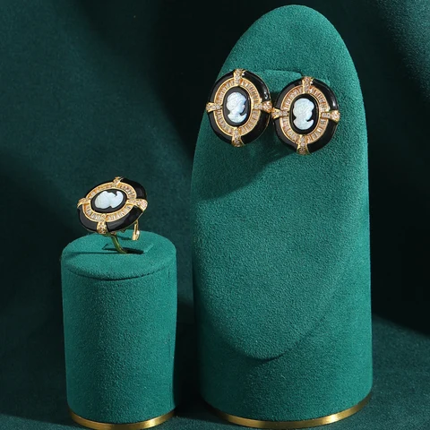 Набор украшений STALAIT  черное золото, эмаль, камея