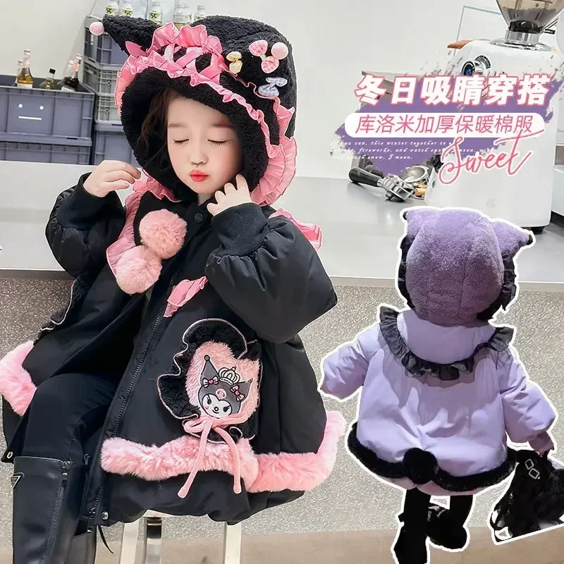 Kuromi Anime Sanrio Ins Kawaii модное теплое флисовое пальто с милым рисунком из хлопка