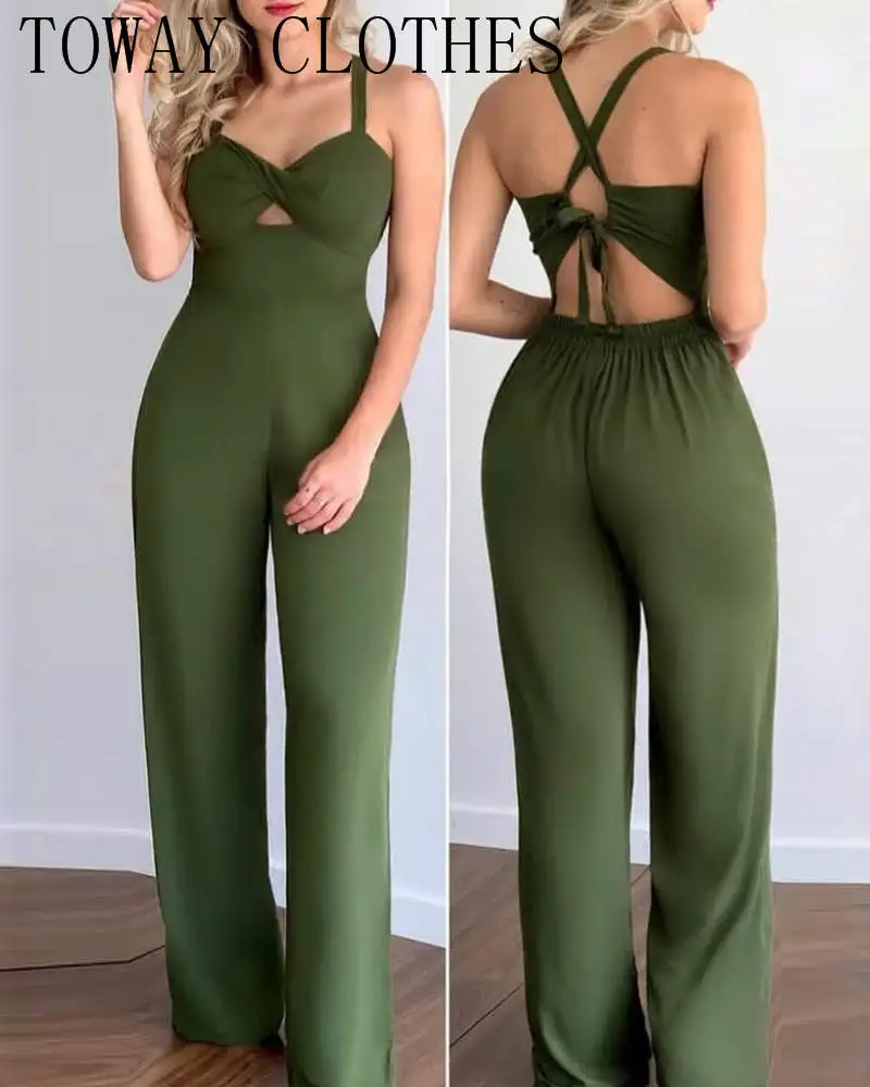 

Women Sleeveless NEW Criss Cross Backless Tied Detail Jumpsuit