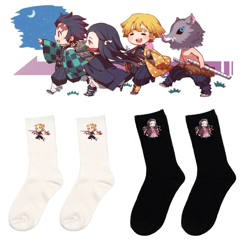 

Demon Slayer Women Sock Cartoon Ladies Socks White Anime Unisex Crew Casual Cute Cotton Sox Girls Autumn Winter Trendy Skarpetki