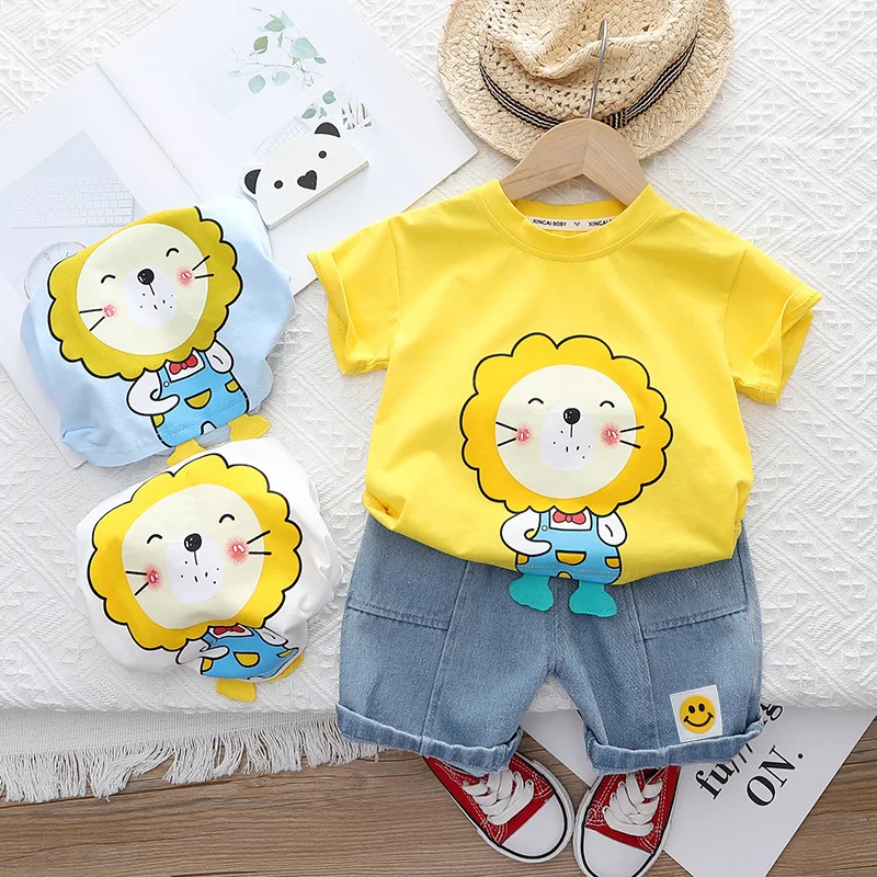 

Summer New Children's Short Sleeve Set Boys' Cartoon Lion Print Round Neck T-shirt Casual Two Piece Boys' Fashion Set
