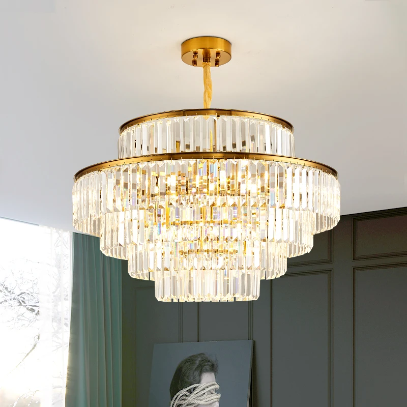 

American Style Crystal Chandelier Modern High-end Round Pendant Light Parlour Dining Hall Bedroom Golden Multi -Layer Chanders