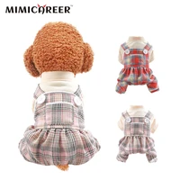 dog clothes spring summer preppy jumpsuits pants redwhite plaid buttons overalls comfortable breathable pet clothing supplies