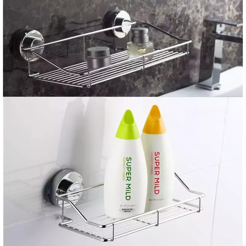 

Stainless Steel Sink Sucker Organizer Shelf Bathroom Wall Vacuum Suction Cup Sponges Storage Basket Kitchen Soap Towel Holder