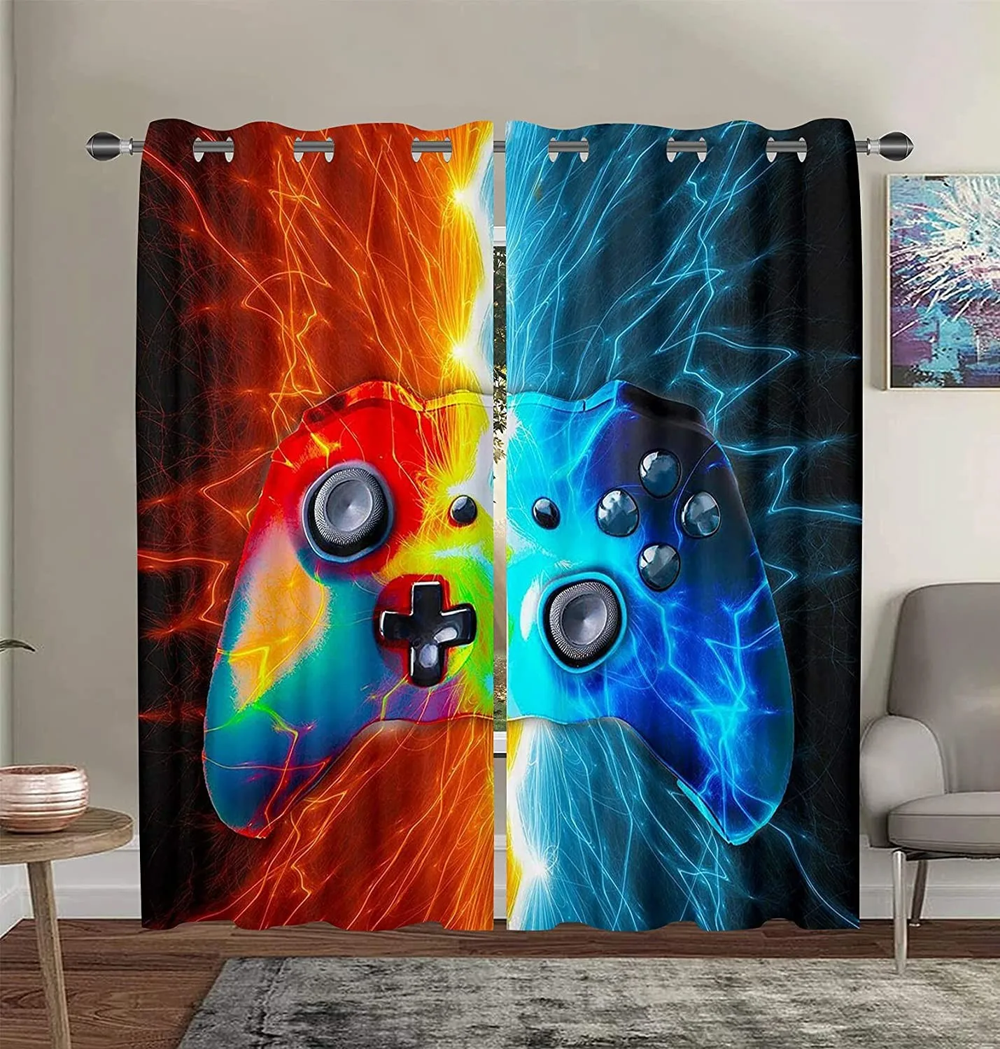 

3D Print Cheap Modern Gamer Video Game Controller Boy 2 Pieces Shading Window Curtains for Living Room Bedroom Home Decor Hook
