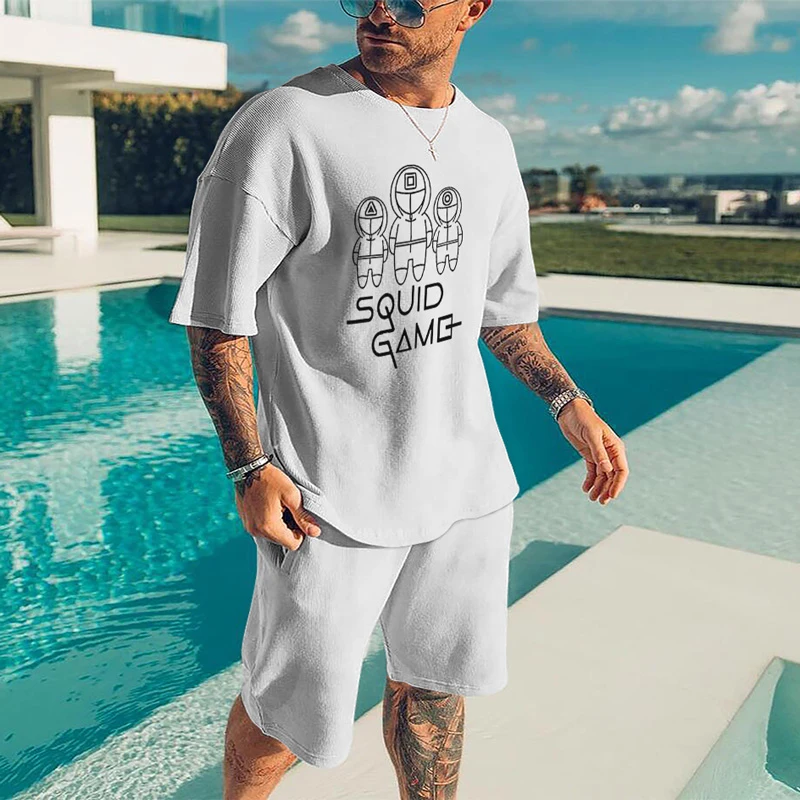 

Solid Color Summer Men's Suit Fashion Street Short Sleeve T-Shirt Digital Printing Sportswear Youth Jersey 2 Piece Set