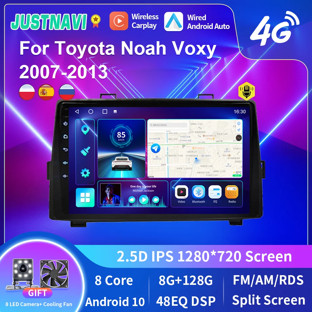 JUSTNAVI Android 10.0 Car Radio Video Multimedia  Player For Toyota Noah Voxy 2007 - 2013 GPS Auto BT GPS Stereo Carplay  IPS