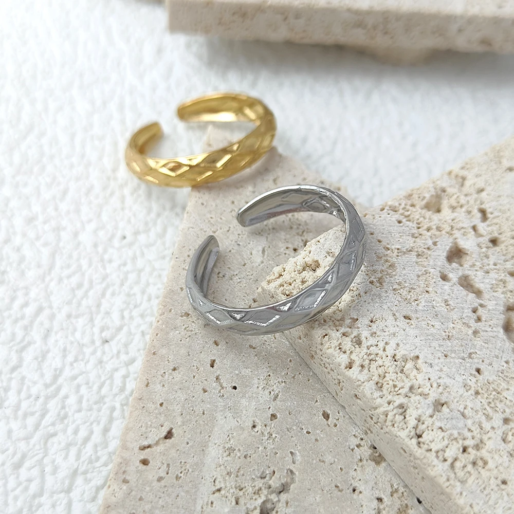 

Stainless Steel Gold Silver Color Regular Wave Ring Trendy Simple Geometric Handmade Jewelry for Women Couple Adjustable Rings