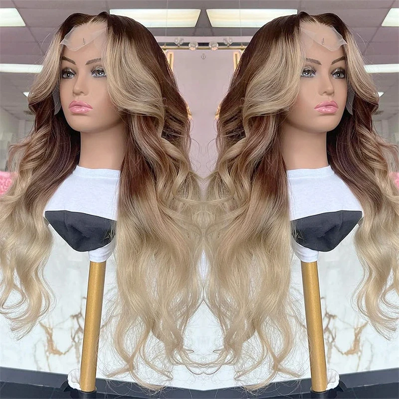 180 Density13x4 Ombre Ash Blonde Body Wave HD Transparent Lace Front Wig Ready To Wear And Go Cosplay Small Meddile Large Size