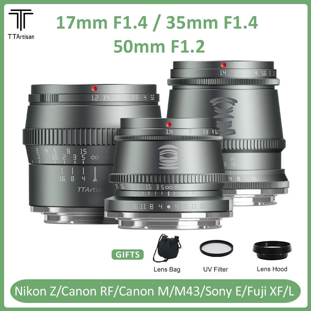 TTArtisan 17mm F1.4 35mm F1.4 50mm F1.2 APS-C Manual Focus Titanium Grey Portrait Photography Lens for Sony E Fuji X Canon M M43
