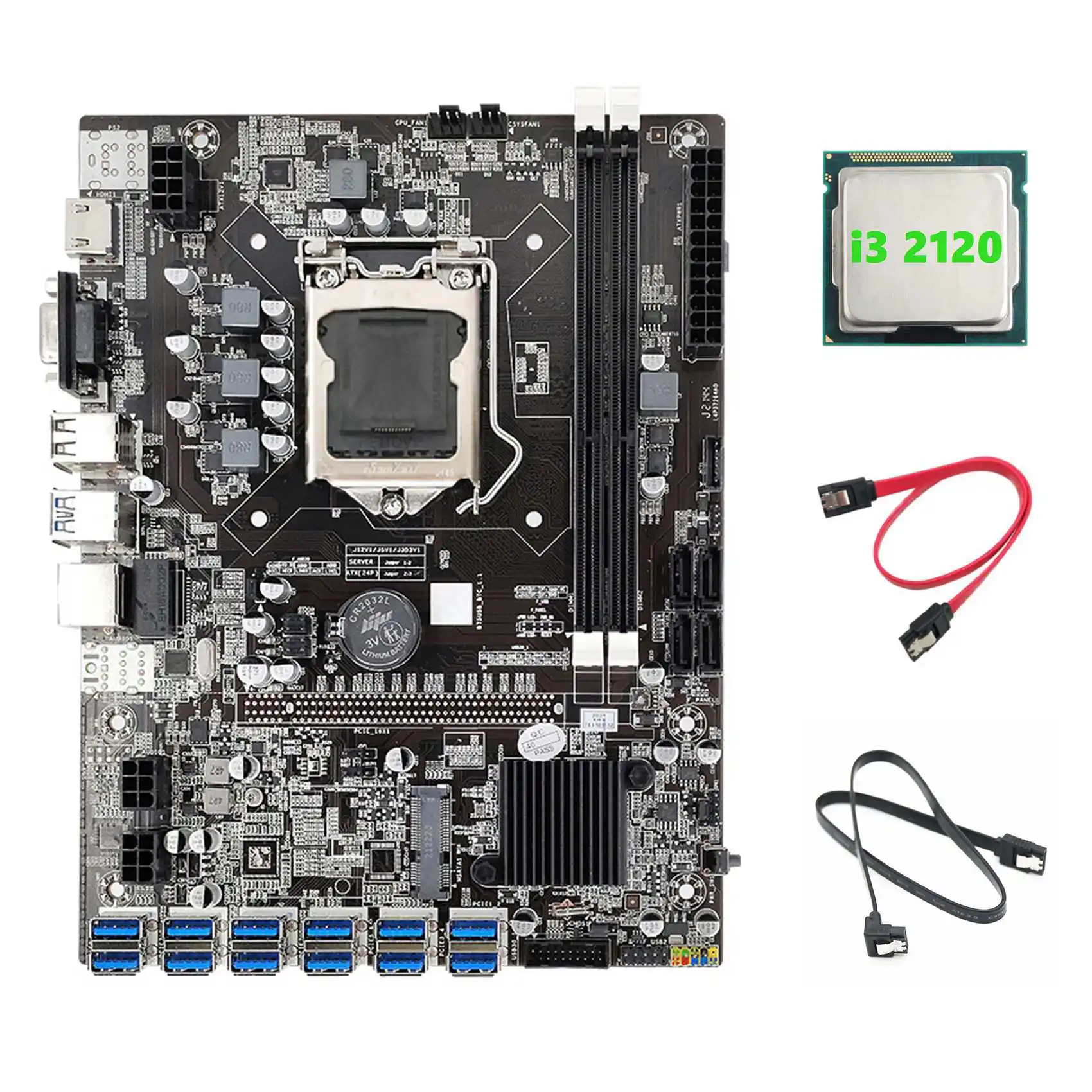 

B75 BTC Mining Motherboard+i3 2120 CPU+2xSATA Cable 12 PCIE to USB3.0 Adapter LGA1155 DDR3 B75 USB ETH Miner Motherboard