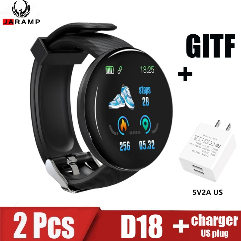

D18+USB Charging Head Smart Watch Heart Rate Monitor Men's Women's Smart Watch Round Fitness Digital Watch Men's Women's