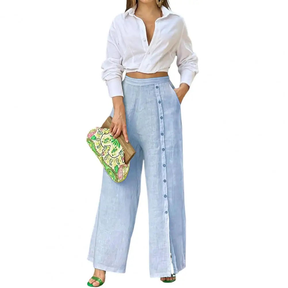 

Женский комплект из 2 предметов, однотонная блузка и брюки с высокой талией и лацканами, однобортный комплект из рубашки и брюк с глубоким шаговым швом, осень