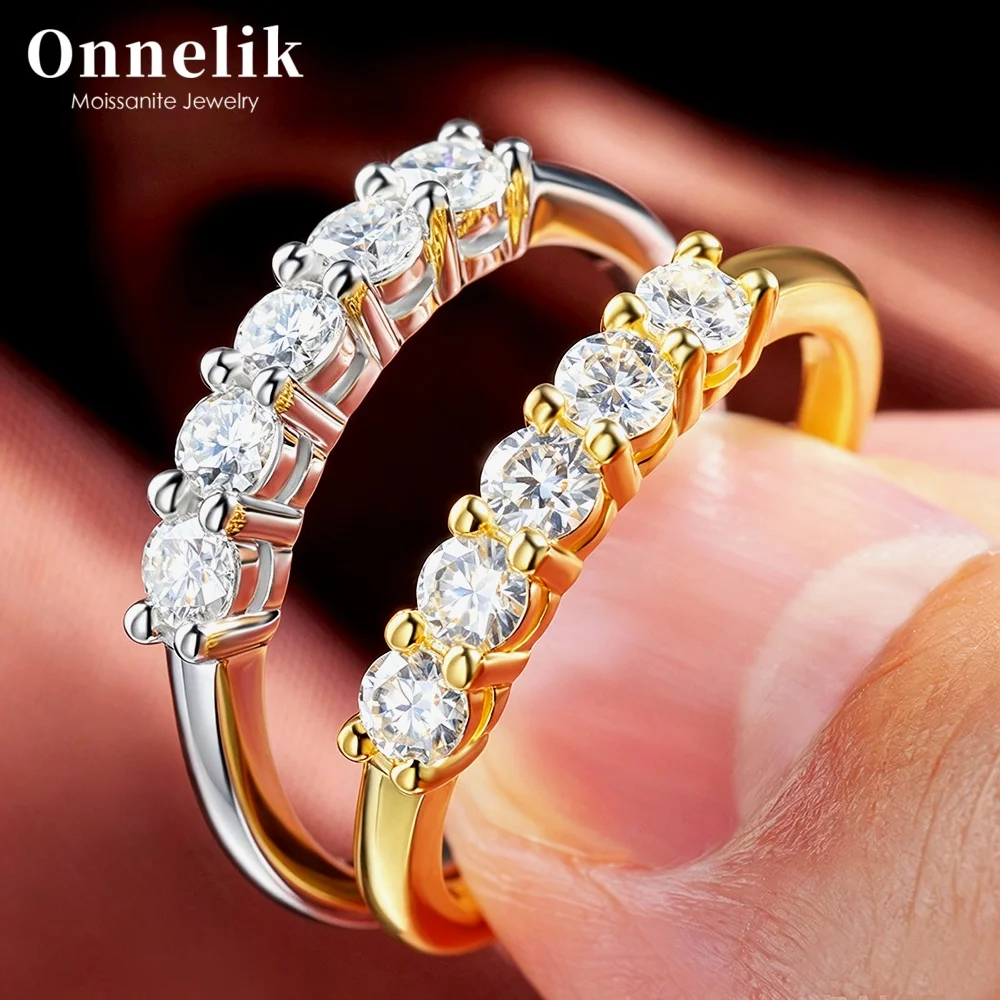 Фото Onnelik Кольцо с муассанитом 0.1 карата, круглое, D VVS1, из серебра S925 с позолотой 18K, изысканное ювелирное изделие, свадебный подарок для женщин. №1