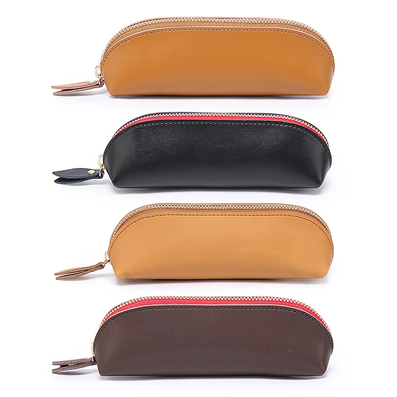 

New Genuine Leather Retro Pencil Case Handmade Cowhide Zipper Pencil Bag Pen Case