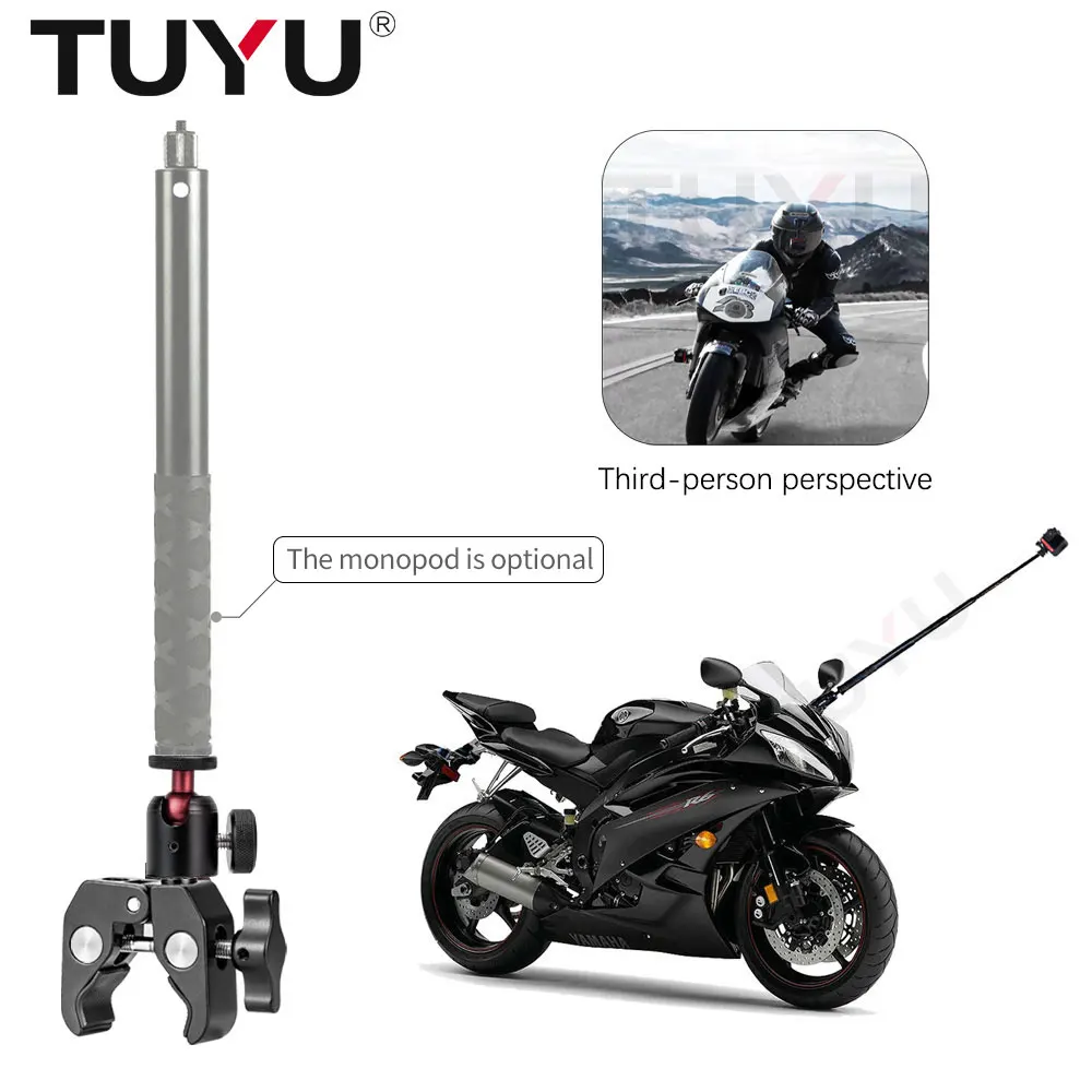 TUYU Motorcycle 3rd Person View Invisible Selfie Stick for GoPro Max Hero10 9 Insta360 One X2 OneR Camera RAM Mount Accessories