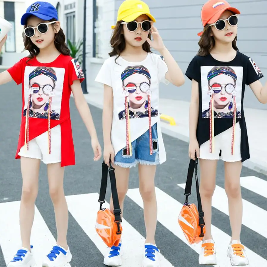 

Summer Girls Clothes T-shirt+Shorts 2pcs Outfit Kids Clothes Teenage Sport Suit For Girls Children Clothing 4 6 8 10 12 Years