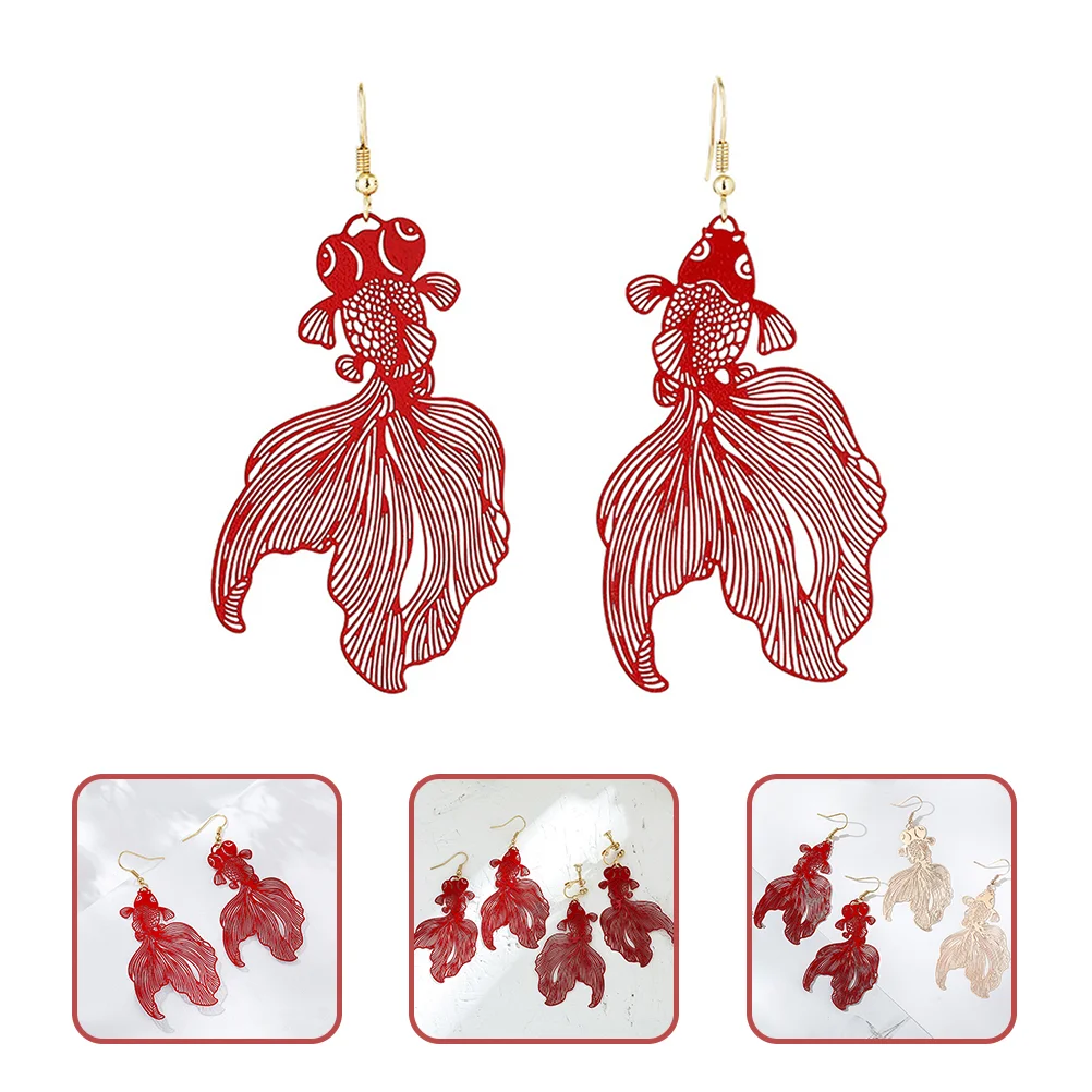

Earringsfishdangle Dangling Goldfishs Crazyexaggerated Jewelry Costume Lightweight Hollow Pendant Good Asymmetry Animals Lucky