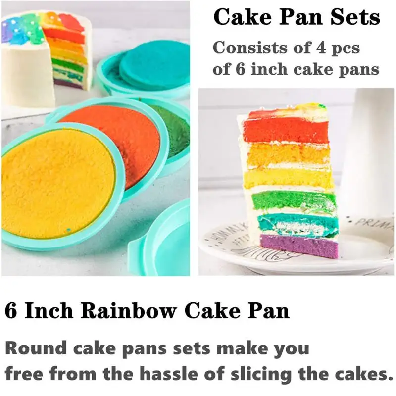 Радужная форма для торта 6/8 дюйма антипригарная силиконовая круглая выпечки